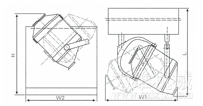 三維運(yùn)動混合機(jī)結(jié)構(gòu)示意圖